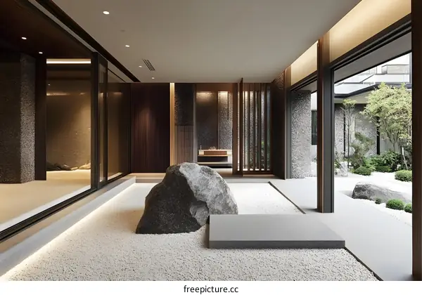Minimalist Zen Garden Interior Design with Stone and Gravel