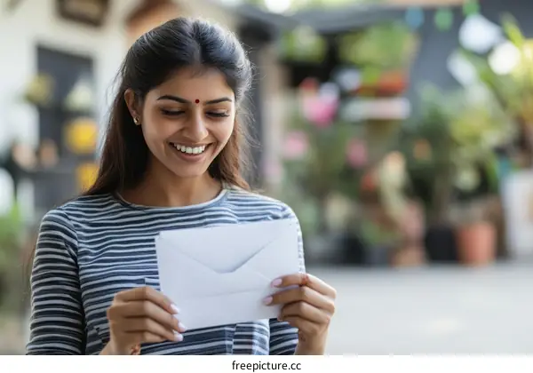 Indian Woman Reading a Letter Outdoors