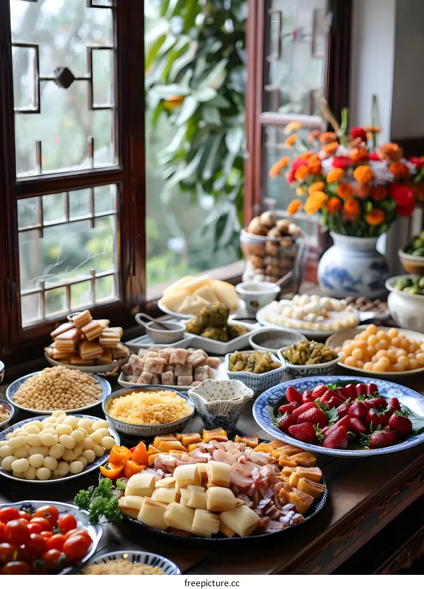 A Table Full of Traditional Chinese Snacks