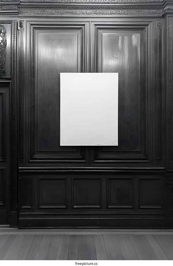 Blank Canvas on a Dark Wood Panel Wall