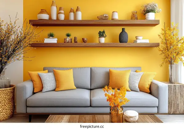 Modern Living Room with Yellow Accents