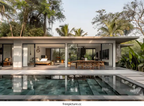 Modern Minimalist Home With Swimming Pool And Lush Greenery