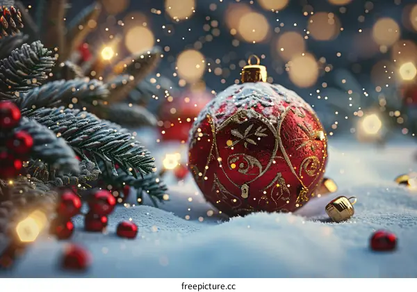 Festive Christmas Decoration on Snow