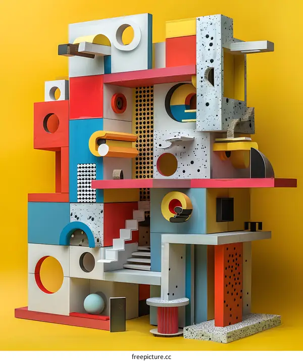 Abstract Colorful Wooden Geometric Structure