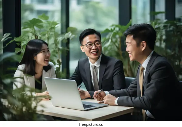 A group of business professionals having a meeting in a modern office