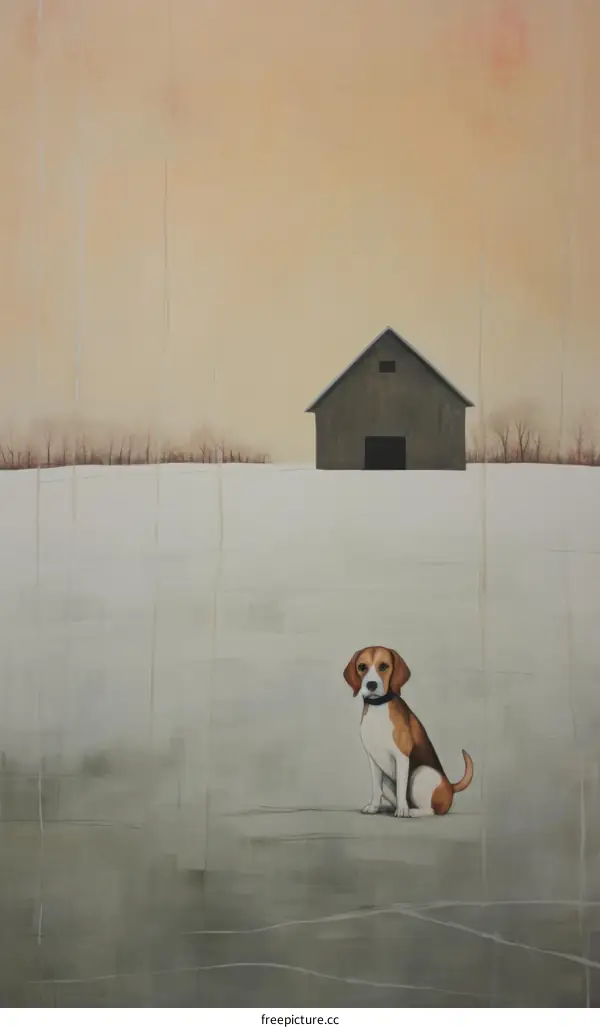 A Beagle Sits in a Snowy Field