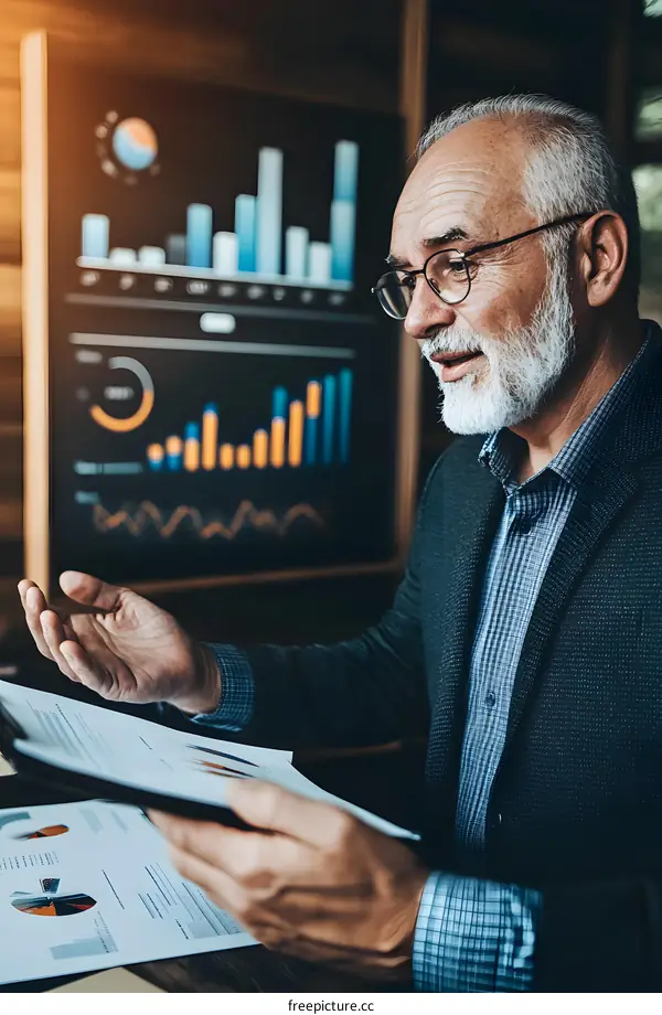 Senior Businessman Reviewing Financial Charts and Graphs