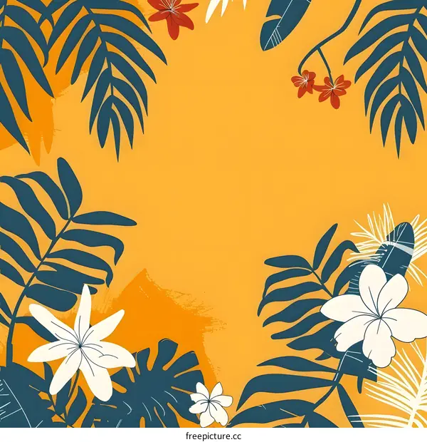 Tropical Leaves and Flowers Summer Illustration