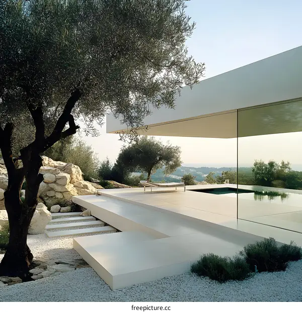 Modern Minimalist House with Pool and Olive Tree