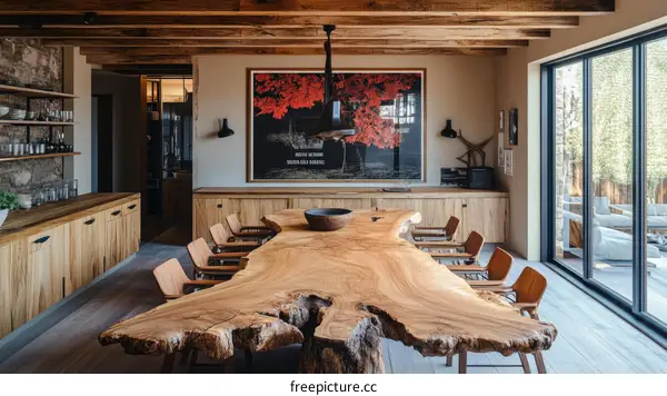Rustic Wooden Dining Table in a Modern Home