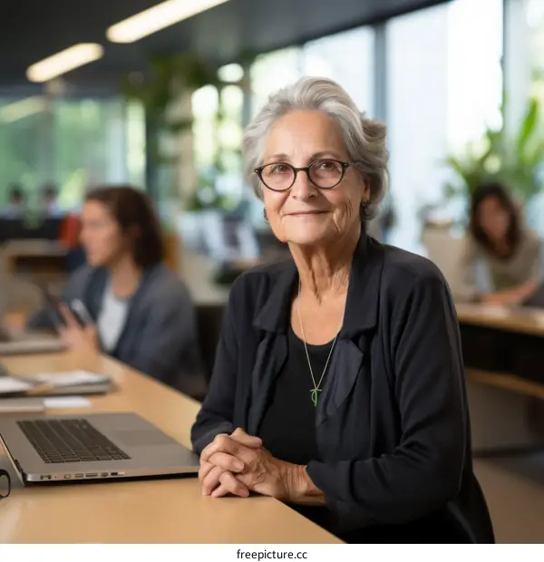 Confident senior businesswoman sitting at her desk and looking at the camera