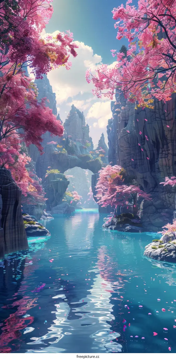 Enchanted Valley: Pink Trees and Blue River