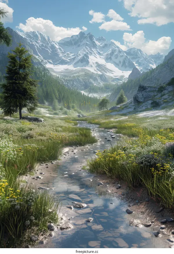 Majestic Alpine Valley with River and Trees