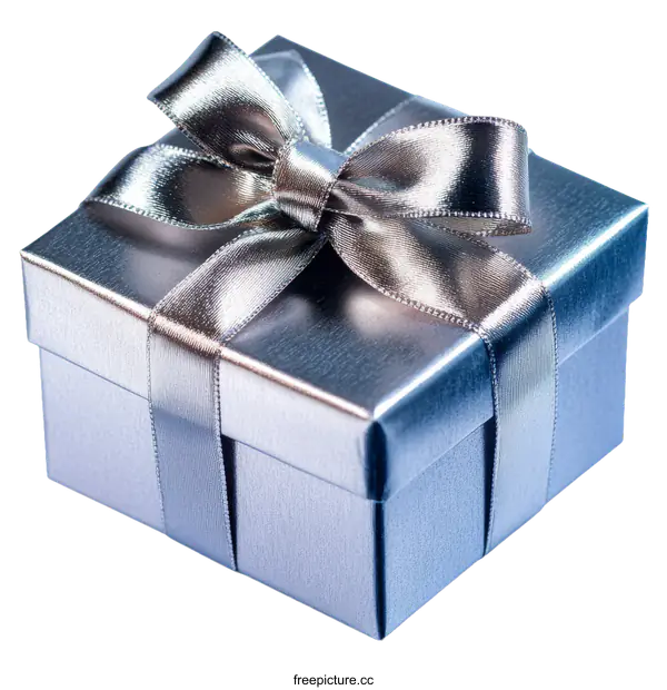 [Transparent Background PNG]Silver Gift Box with Ribbon