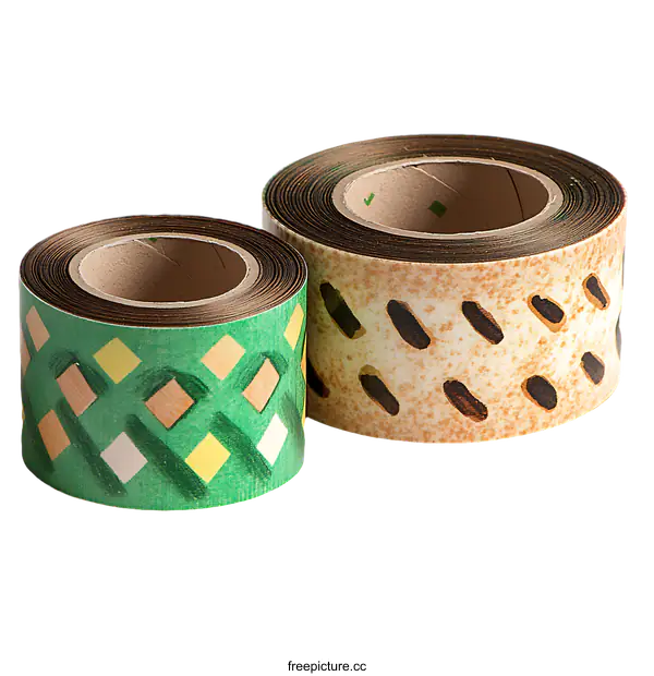 [Transparent Background PNG]Washi Tape Rolls with Geometric and Abstract Patterns