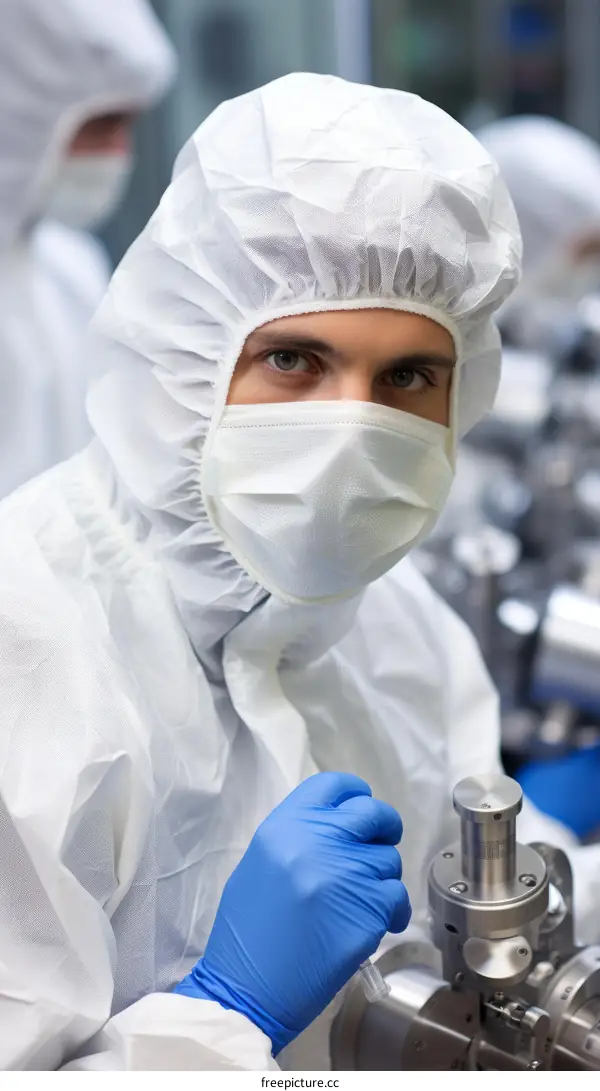 Technician wearing protective clothing working in a laboratory