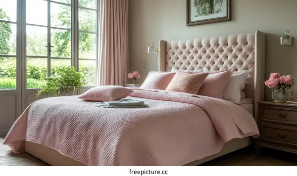 Elegant Pink Bedroom with Large Window