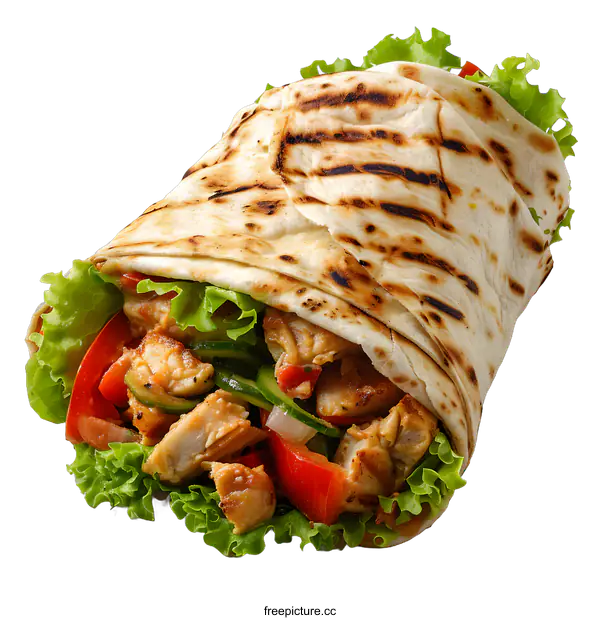 [Transparent Background PNG]Chicken shawarma wrap with vegetables