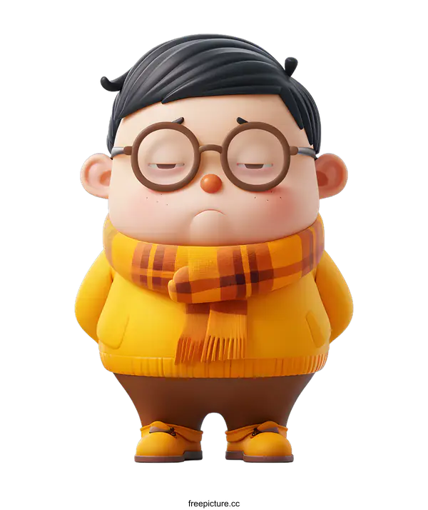 [Transparent Background PNG]Sad Cartoon Boy in Yellow Sweater