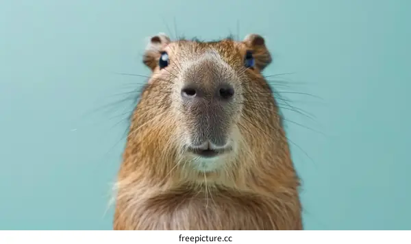 A close-up portrait of a capybara