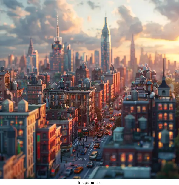 New York City Skyline Illustration at Sunset