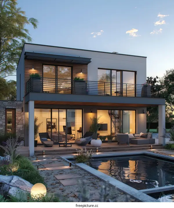 Modern House with Expansive Pool and Courtyard