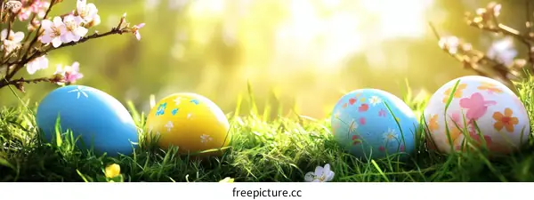 Easter Eggs in Springtime Meadow