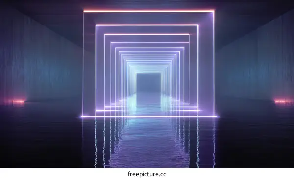 Neon Light Corridor Through Water