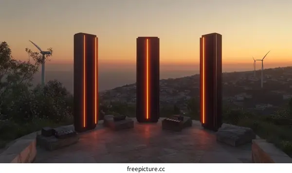 Sunset View Illuminated Pillars Landscape