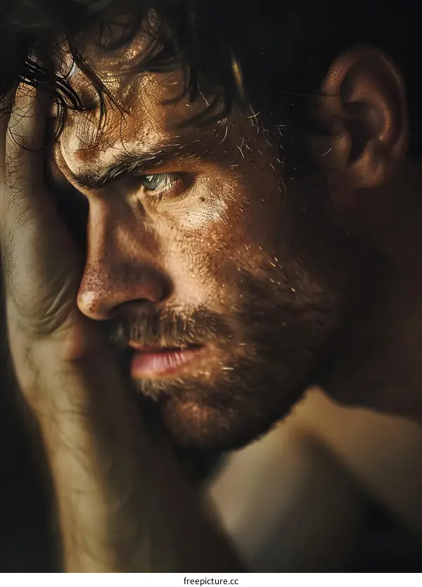 Portrait of a young man with a beard and green eyes