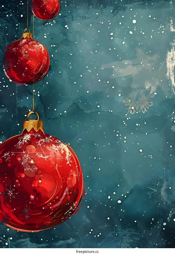 red christmas balls with snowflakes on blue background