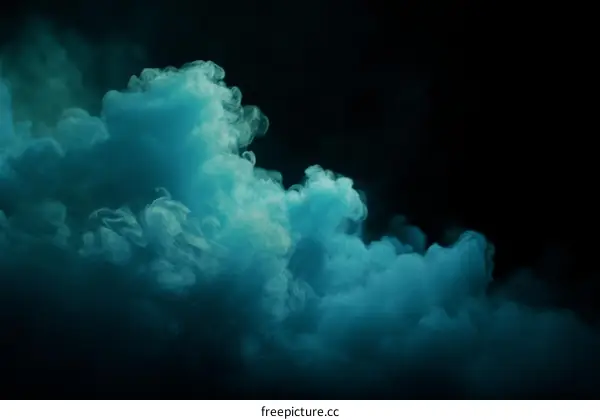 Abstract Teal Smoke Clouds Against Black Background