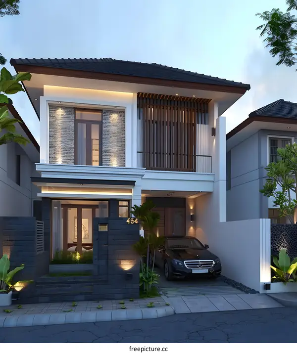 Modern Two Story House Design With Car