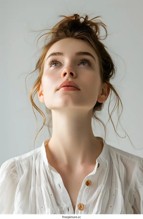 Portrait of a Young Woman Looking Up