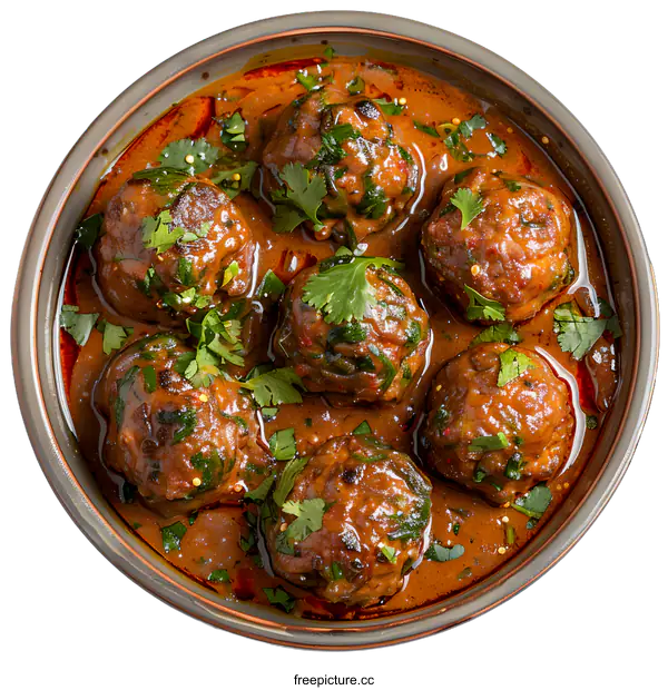 [Transparent Background PNG]Spicy Meatballs with Cilantro Garnish