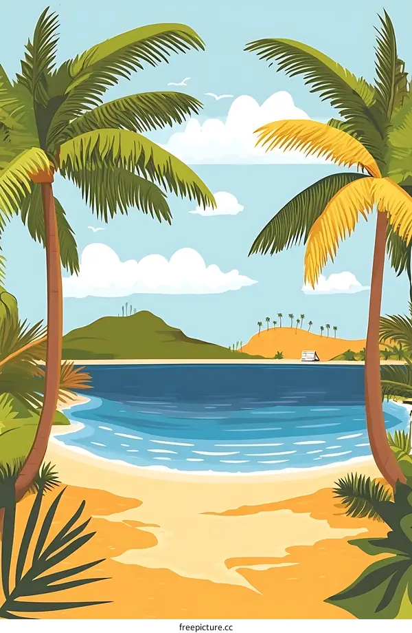 Tropical Beach Landscape With Palm Trees And Ocean