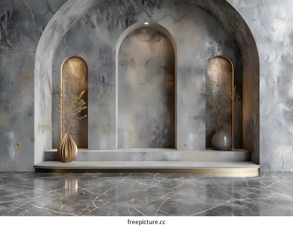 Elegant Arched Marble Background Wall with Gold accents