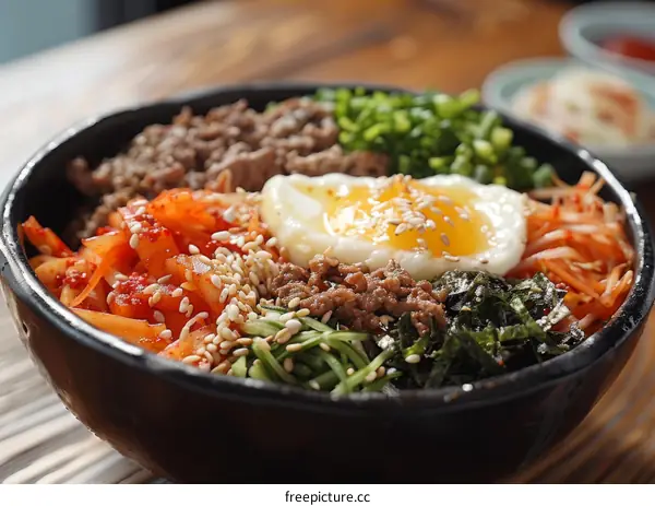 Korean Bibimbap: Beef, Egg, and Vegetable Rice Bowl