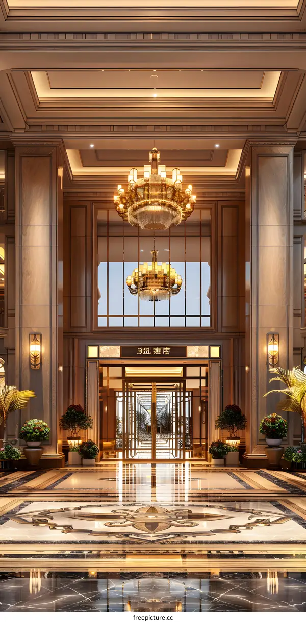 3D rendering of a hotel lobby interior