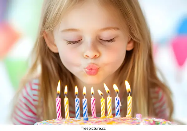 Little Girl Blowing Out Birthday Candles