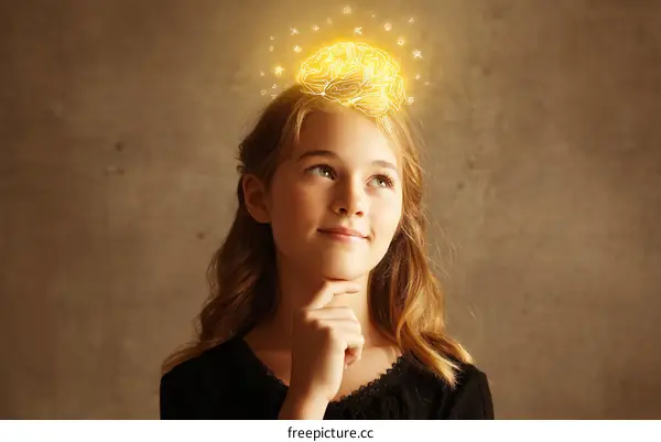 Thoughtful Girl with a Radiant Brain