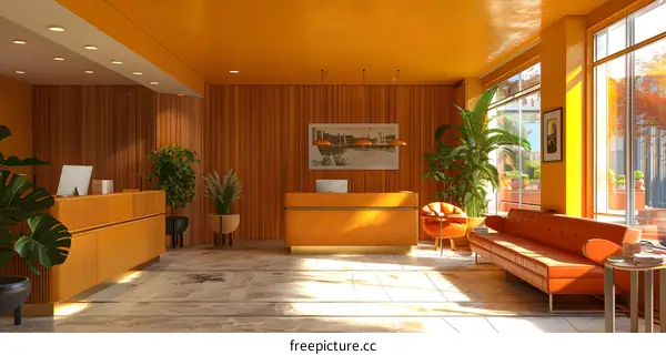 Empty Retro Hotel Reception Interior Design