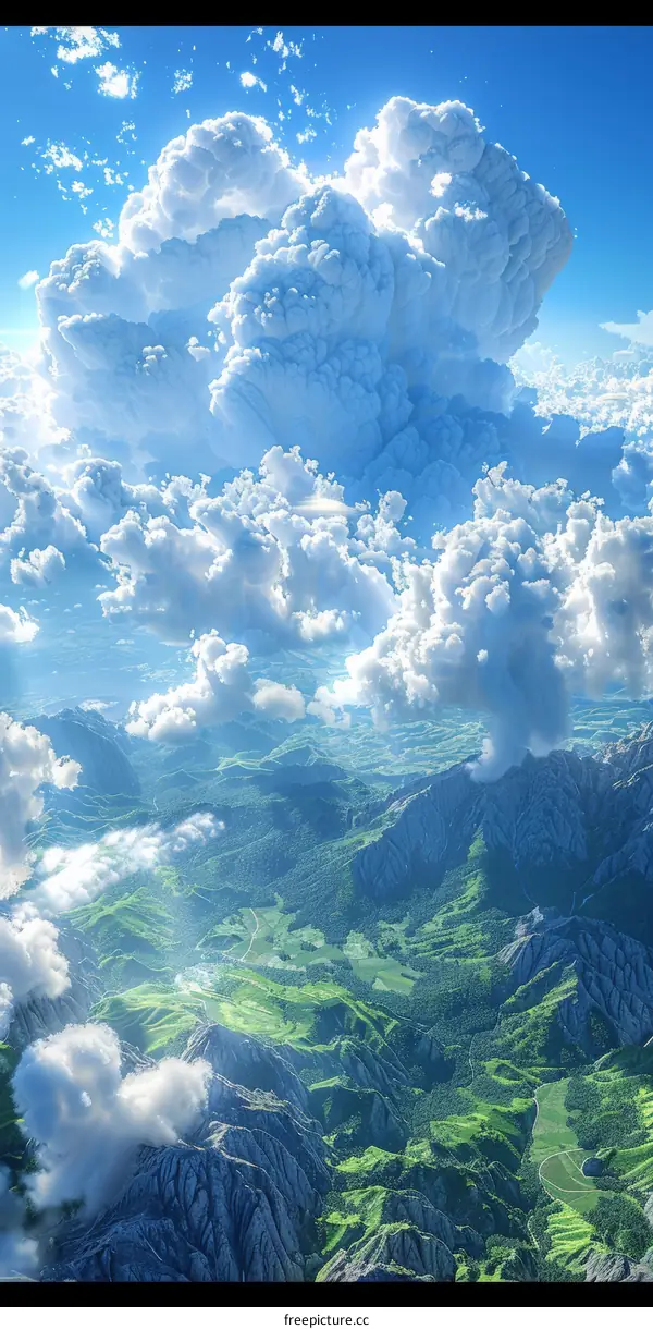 Stunning Aerial View of Mountainous Landscape with Clouds