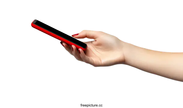 [Transparent Background PNG]Woman Holding a Red Smartphone