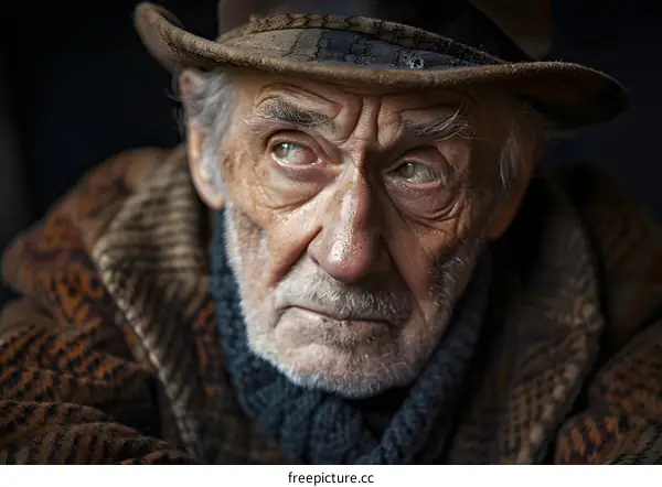 portrait of an old man with a hat