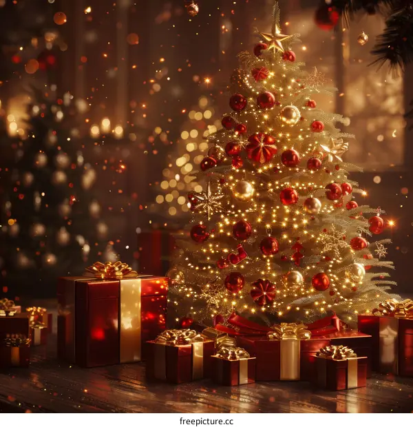 Christmas Tree with Gifts and Decorations