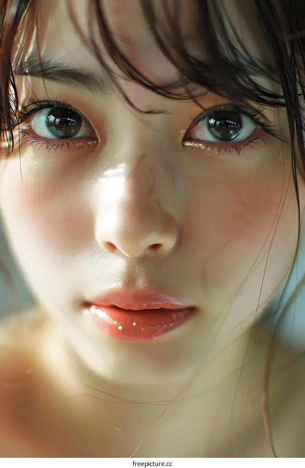 Beautiful Asian Woman Close Up Portrait Digital Art Illustration