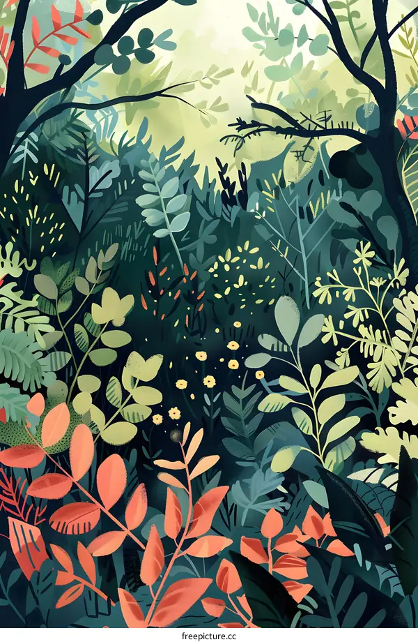 Green Leaves Illustration  With  Light and Dark Shades