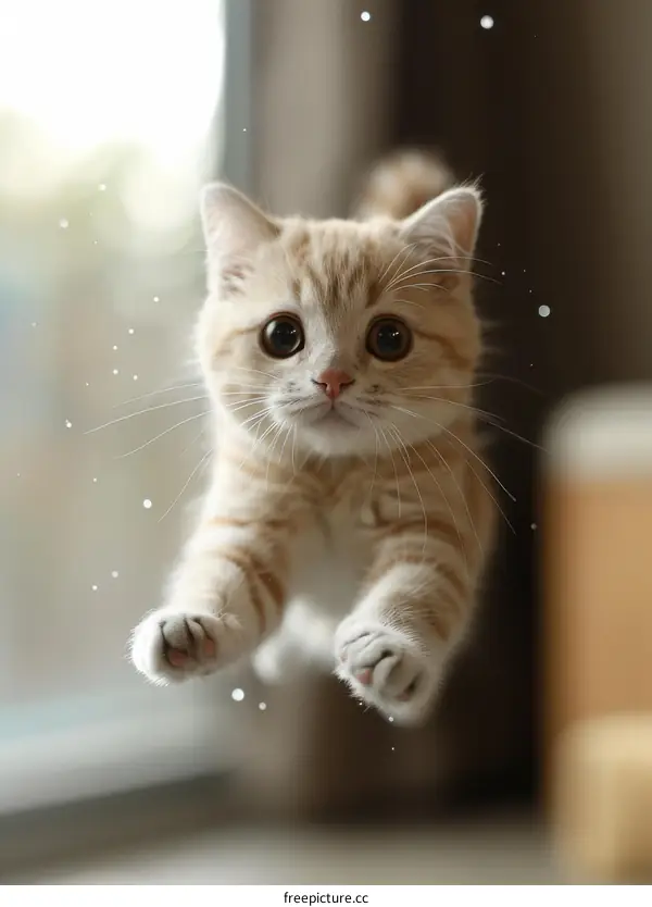 Adorable Ginger Kitten Leaping Mid-Air
