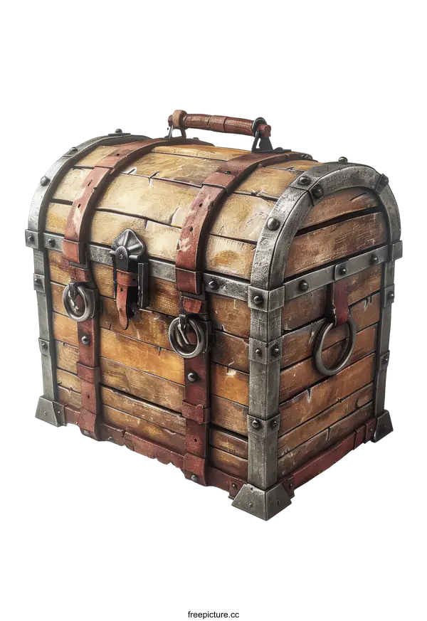 [Transparent Background PNG]An illustration of a wooden treasure chest with metal.